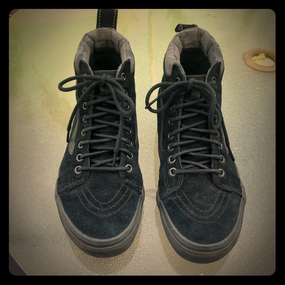 Black suede high tops Vans